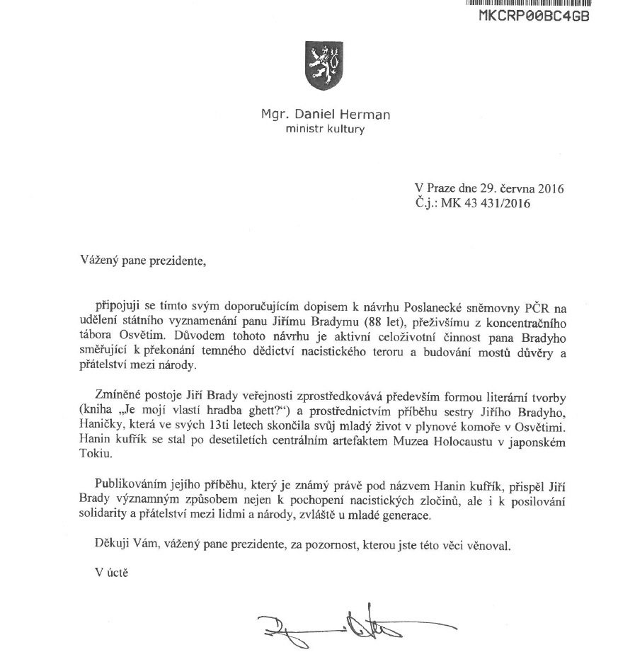Daniel Herman a dopis Zemanovi