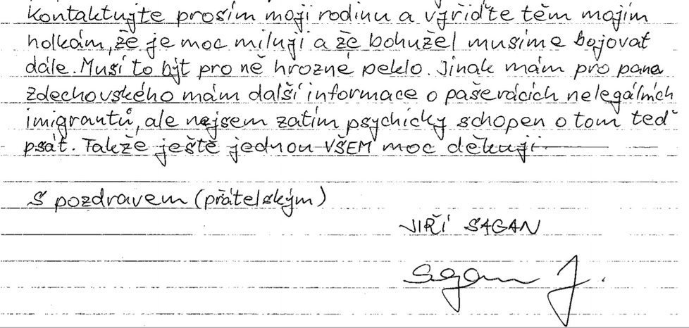 Úryvek z dopisu Jiřího Sagana