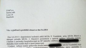 Blesk zveřejnil dopis dokazující, že doktor Vondráček vraždu vedení nemocnice netajil.