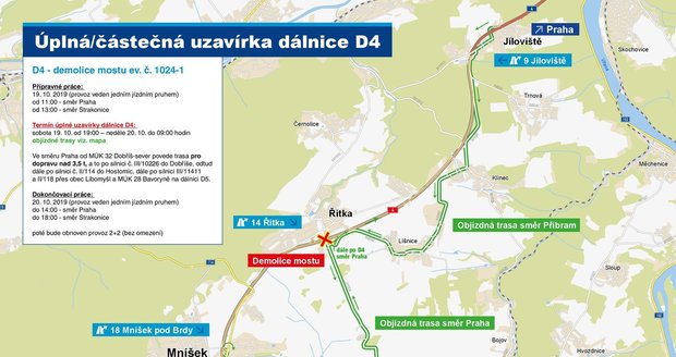 Plán k uzavírce dálnice D4 kvůli demolici mostu.