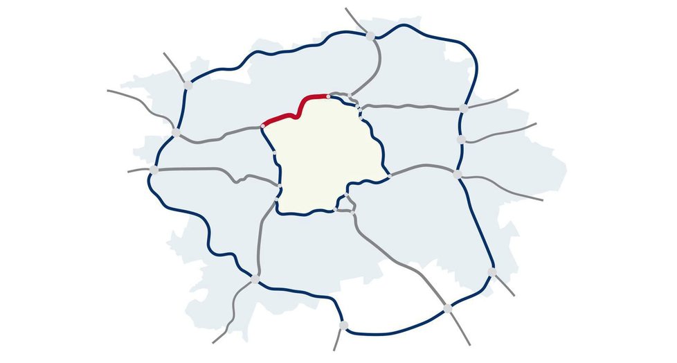 Vizualizace dopravních okruhů v Praze po dokončení všech úseků