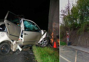 V Radotíně bouralo auto do stromu, smetlo přitom autobusovou zastávku. (Ilustrační foto)
