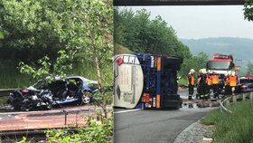 Na dálnici D1 bourala cisterna, kamion a osobní auto. Jeden člověk nehodu nepřežil.