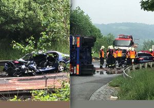 Na dálnici D1 bourala cisterna, kamion a osobní auto. Jeden člověk nehodu nepřežil.