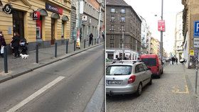 Chodník na Strossmayerově náměstí nechala radnice osázet sloupky, auta zásobování tu blokovala cestu.