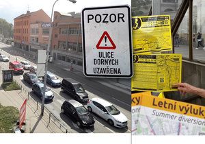 Místo památek čekají v létě na turisty v ulicích rozkopaného Brna všudypřítomné dopravní značky. Navíc linky MHD mají 44 výluk...!