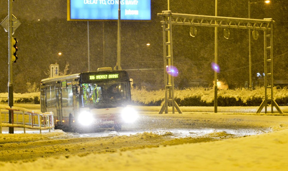 Dopravu na řadě míst Česka komplikují popadané stromy. Na silnicích se tvoří ledové jazyky, náledí a závěje.