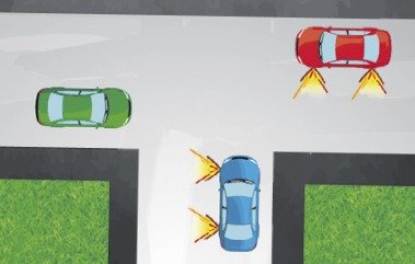Které auto vjede jako první do křižovatky a zároveň ji jako poslední opustí?