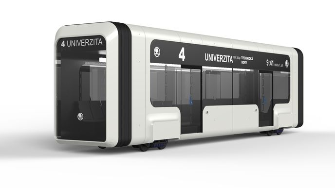 Návrh autonomní tramvaje od studentů ZČU. Designéři: Tomáš Cibulka a Tereza Machů, manažerka interdisciplinárního týmu Jana Lajdová (Fakulta strojní)