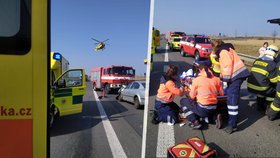 U Kolína se srazila dvě osobní auta, čtyři lidé utrpěli zranění.