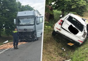 Dva muži na Písecku zemřeli při nehodě náklaďáku a osobního auta