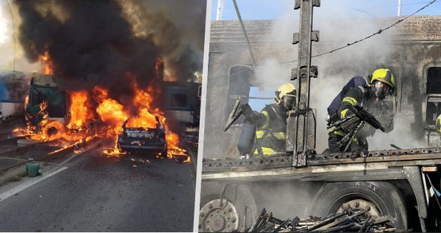 Nehoda kamionu a vlaku v Olomouci si vyžádala pět zraněných: Protržená nádrž způsobila mohutný požár