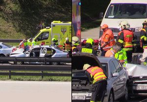 Nehoda tří aut blokovala dvě hodiny Pražský okruh u Ořechu: Jeden člověk vážně zraněn