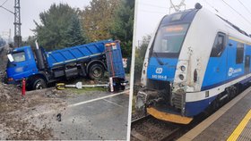 Vlak v Šumperku smetl na přejezdu nákladní auto: Děsivou nehodu zachytila kamera