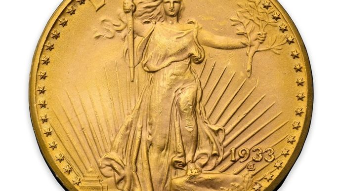 Aukční síň Sotheby&#39;s vydražila americkou zlatou minci Double Eagle (Dvojitý orel) z roku 1933 za rekordních téměř 18,9 milionu dolarů (přes 394 milionu korun)