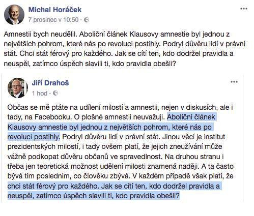 Drahošův tým opsal Horáčkovy argumenty
