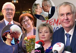 Postupující do druhého kola přímé volby prezidenta: Jiří Drahoš a Miloš Zeman s manželkami