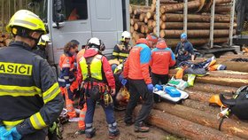 Na dřevorubce u Horní Blatné spadla kláda: Vážně zraněného ho transportoval vrtulník