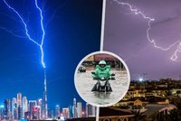 Chaos nad Dubají: Ikonickou budovu světa zasáhl výboj! Superbouře ochromila město