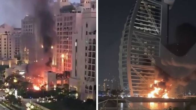 Požáry v Dubaji po íránském útoku Požáry v Dubaji po íránském útoku