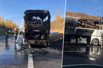 Na silnici u obce Dubno na Příbramsku začal hořet autobus. Ve voze měly být děti!