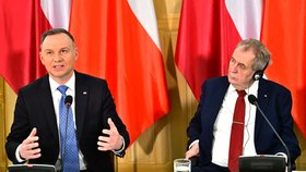 Polský prezident  Andrzej Duda a český prezident Miloš Zeman během posledního pracovního setkání (24.1.2023)