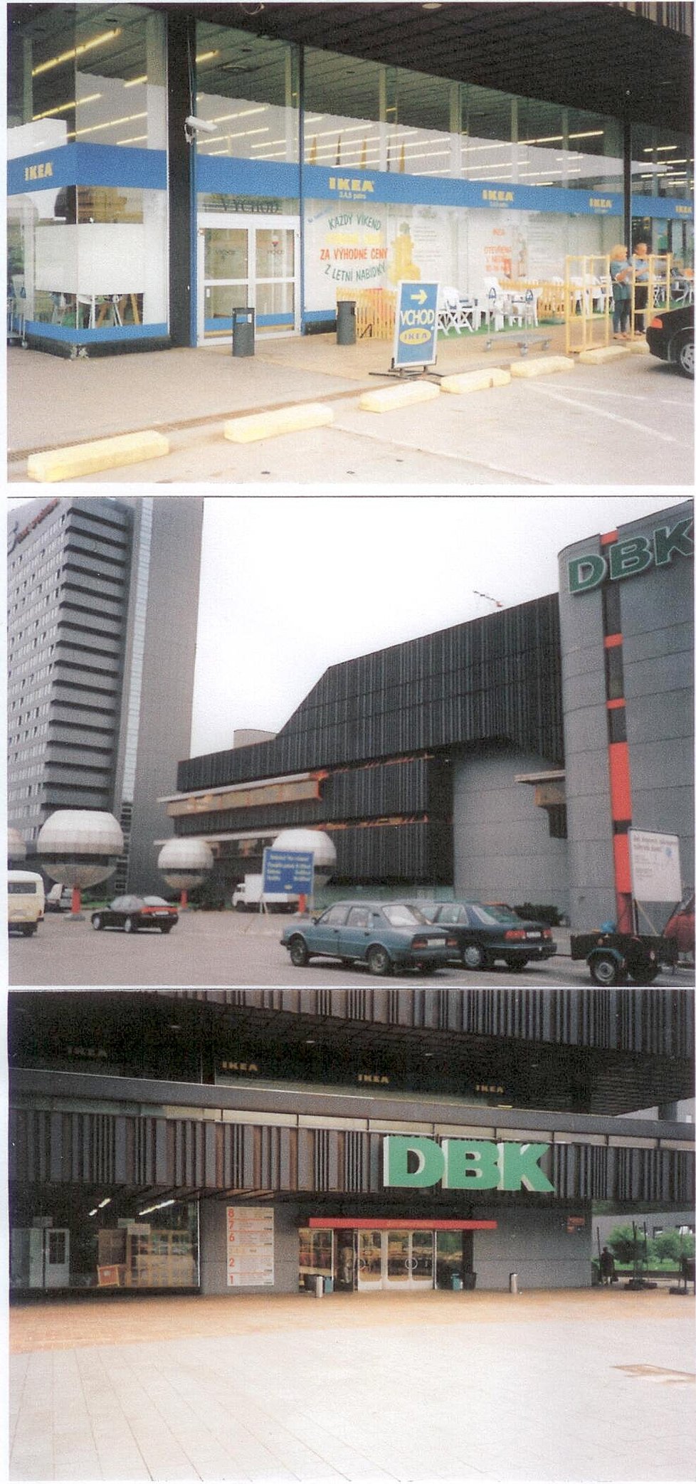 Trojice dobových snímků DBK, který vyobrazuje i existenci IKEA na tomto místě.