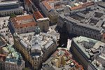 Letecký pohled na centrum Prahy: Obecní dům, Prašná brána a dům U Hybernů