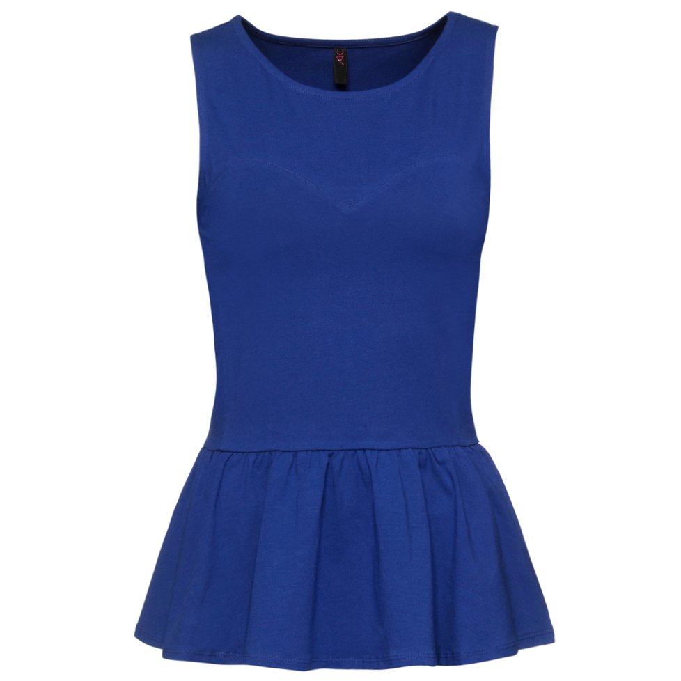 Kobaltový peplum top, Ann Christine, 349 Kč.