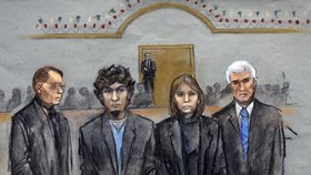 Ilustrace ze soudu s atentátníkem Džocharem Carnajevem