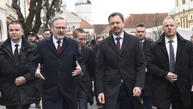 Společné jednání členů slovenské a české vlády: Petr Fiala a Eduard Heger (3.4.2023)