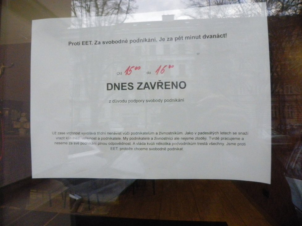 Ivana Kapounová svůj podnik zavřela na jednu hodinu. Symbolicky tak podpořila podnikatele protestující proti EET.