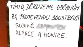 Zdrcená rodina poděkovala známým i neznámým za vyjádřenou soustrast