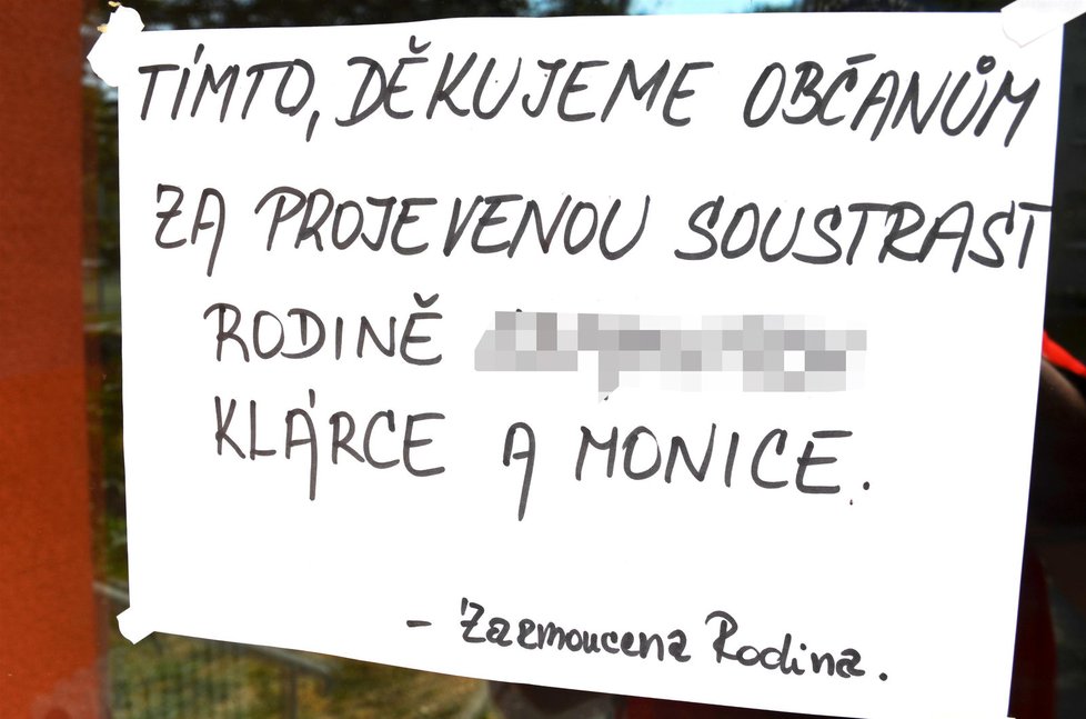 Zdrcená rodina poděkovala známým i neznámým za vyjádřenou soustrast