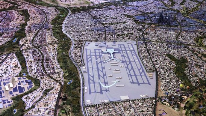 Vizualizace budoucího hlavního města Egypta, jak ji uveřejnil Der Spiegel. Letiště má být větší než londýnské Heathrow. 