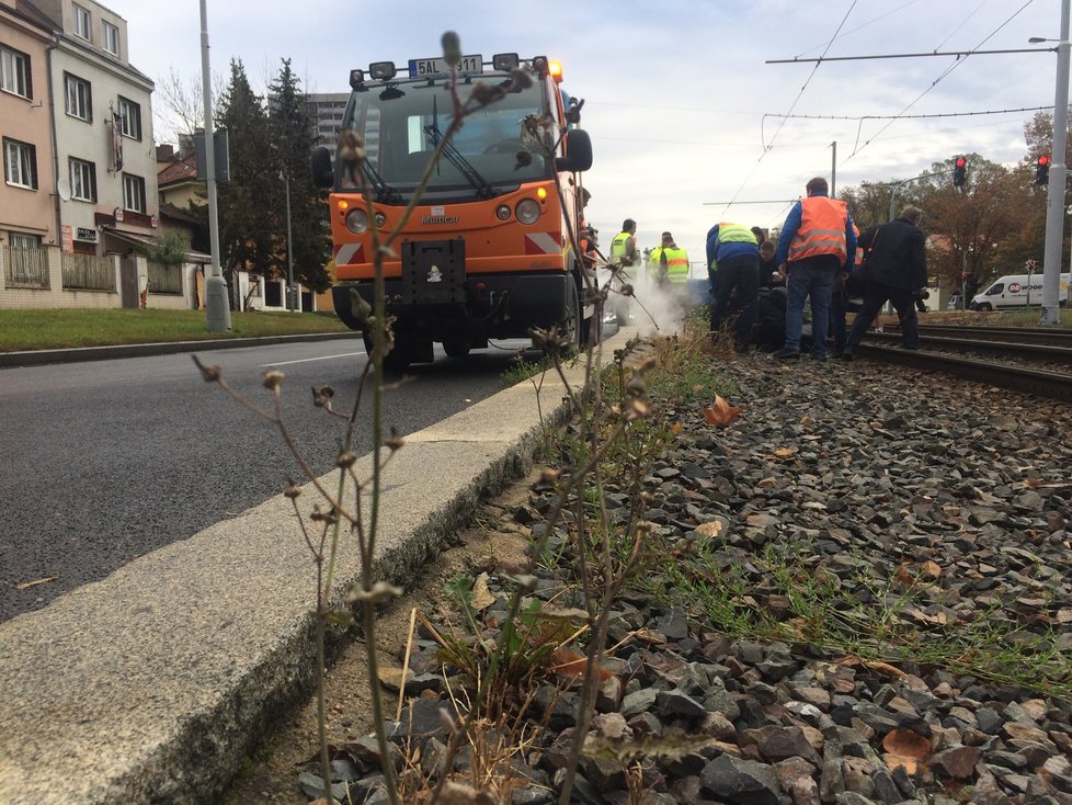 Nevzhledný plevel na tramvajových tratích vezme díky působení téměř vroucí vody za své.