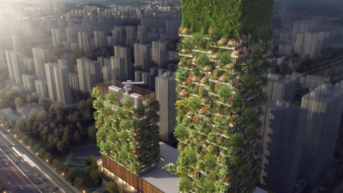 Projekt vertikálního lesa v Nankingu vytvořil italský architekt Stefano Boeri