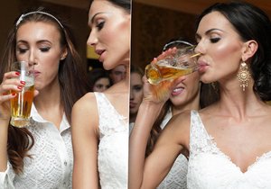 Falešné nevěsty Bučková a Makarenko do sebe klopily pivo.