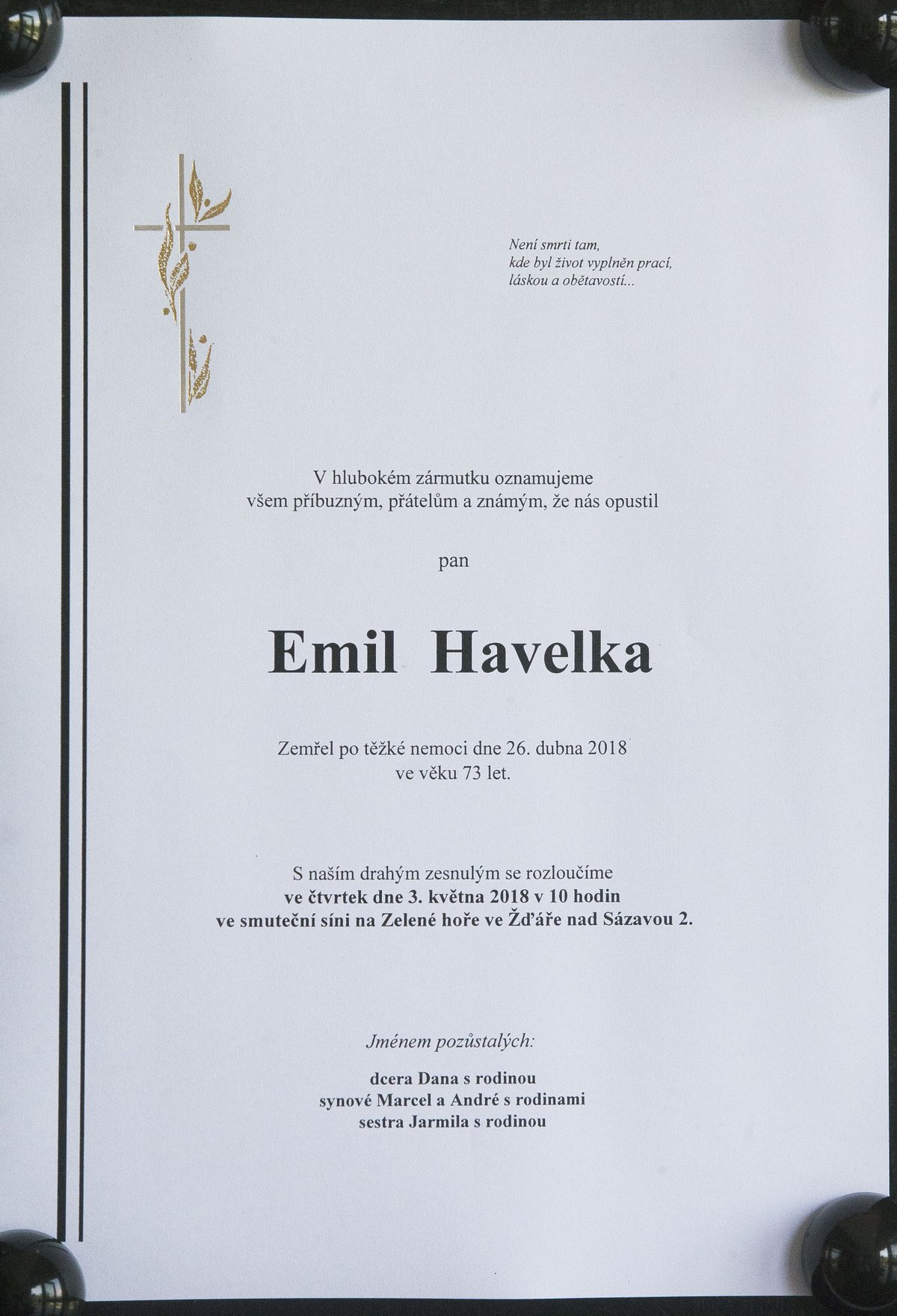 Pohřeb léčitele Emila Havelky.