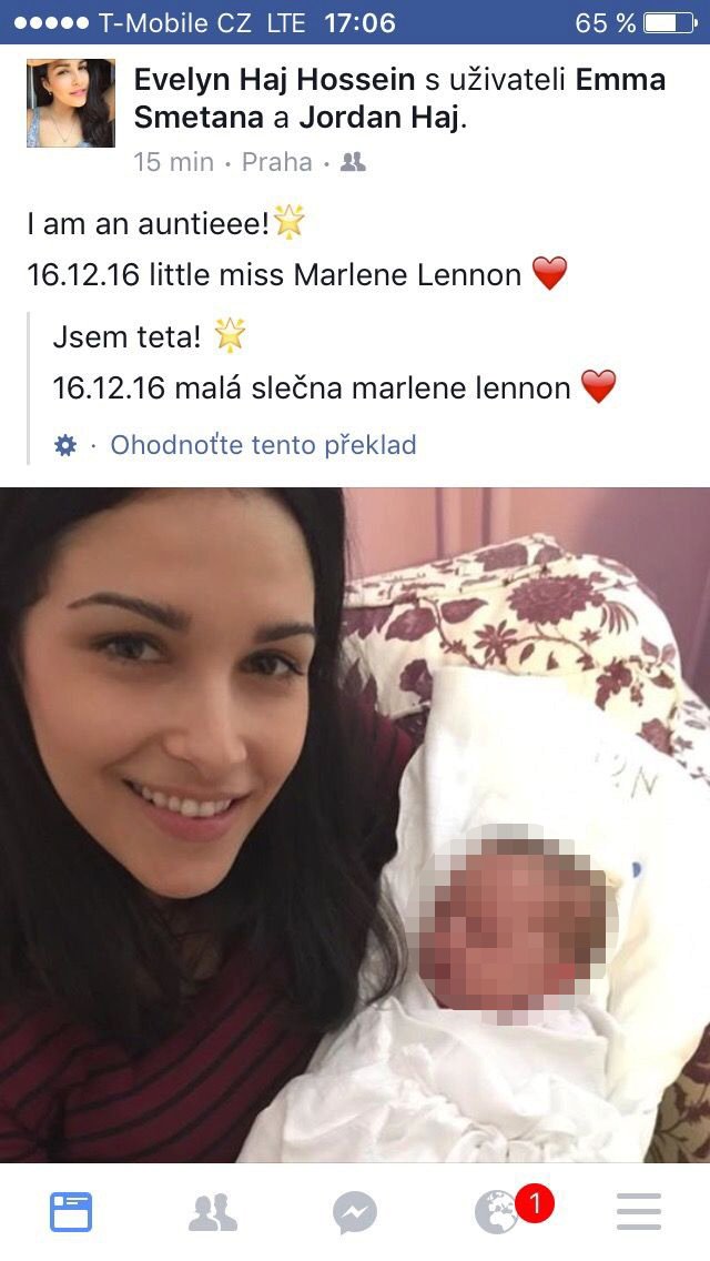 Narození neteře oznámila sestra Jordana Haje na Facebooku.