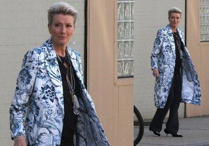 Styl podle celebrit: Emma Thompson ve vzorovaném kabátku