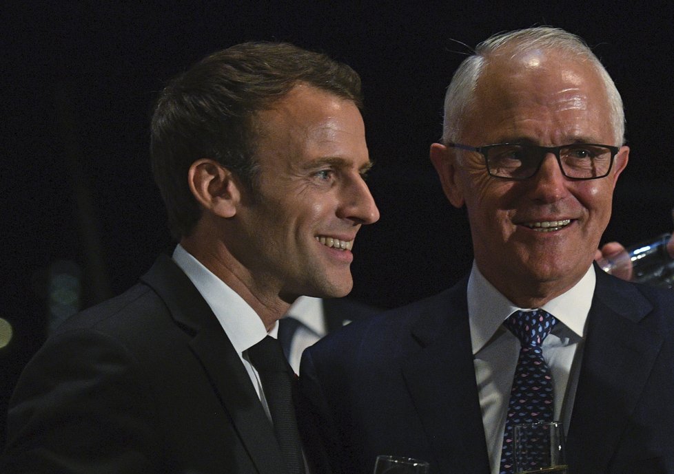 Francouzský prezident Emmanuel Macron a australský premiér Malcolm Turnbull