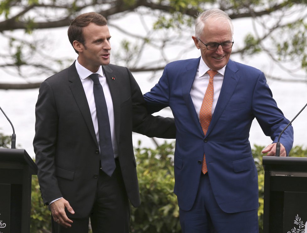 Francouzský prezident Emmanuel Macron a australský premiér Malcolm Turnbull