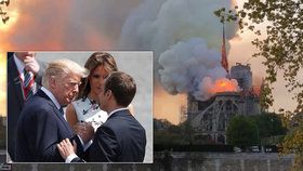 Na "hrozivý" požár Notre-Dame reagovali Emmanuel Macron i Donald Trump.