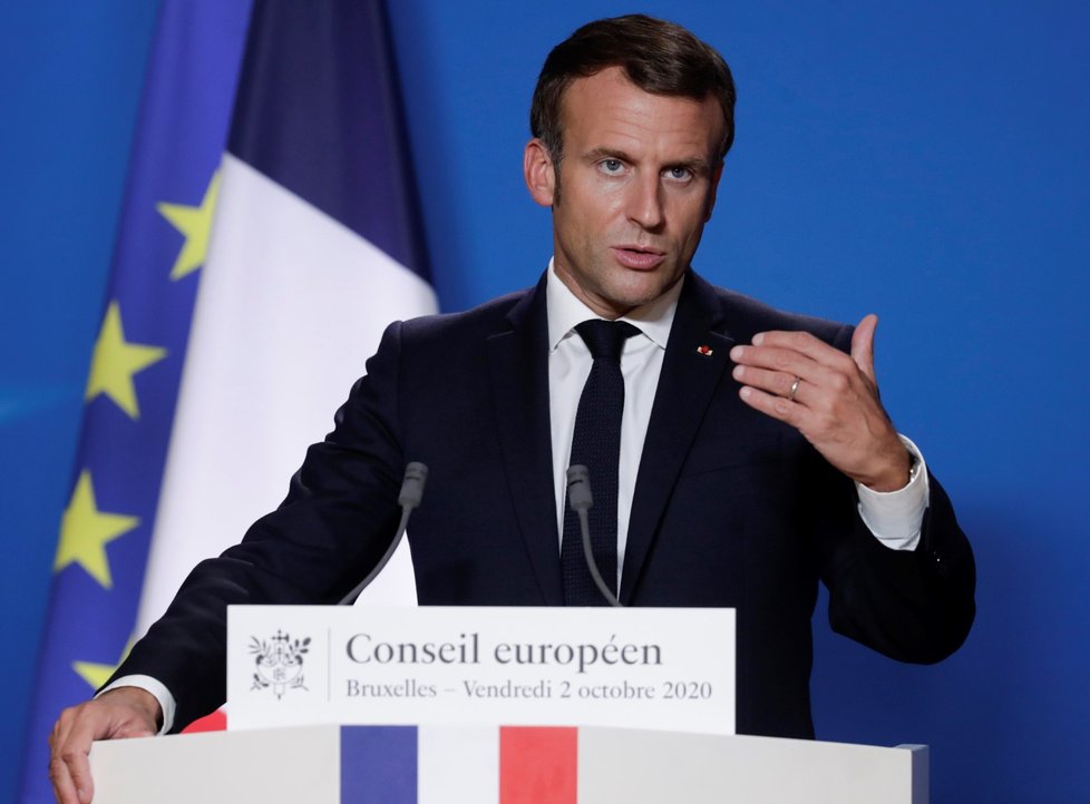 Summit evropských lídrů v Bruselu (2. 10. 2020): francouzský prezident Emmanuel Macron