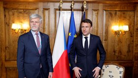 Zvolený český prezident Petr Pavel a francouzský prezident Emmanuel Macron v Mnichově (17.2.2022)