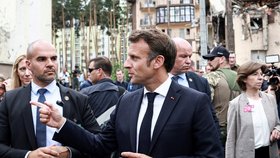 Francouzský preizdent Emmanuel Macron během návštěvy Irpině (16.6.2022)