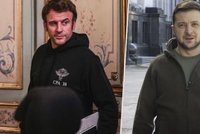 Inspiroval se Macron u Zelenského? Padnoucí oblek vyměnil za ležérní mikinu a strniště
