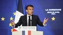 Francouzský prezident Emmanuel Macron při projevu na Sorbonně