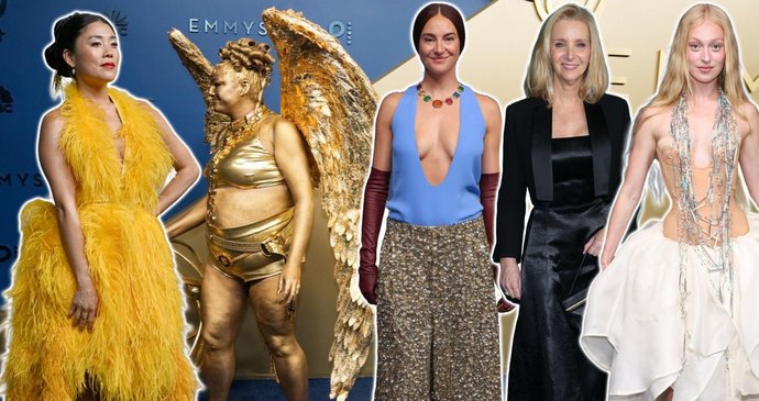 Módní katastrofy z Emmy 2026: Zlaté kalhoty, peří i pyžamo. Kdo vynesl nejhorší model?